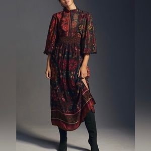 Anthropologie x Farm Rio Floral Mock Neck Kimono Sleeve Dress, Size XS